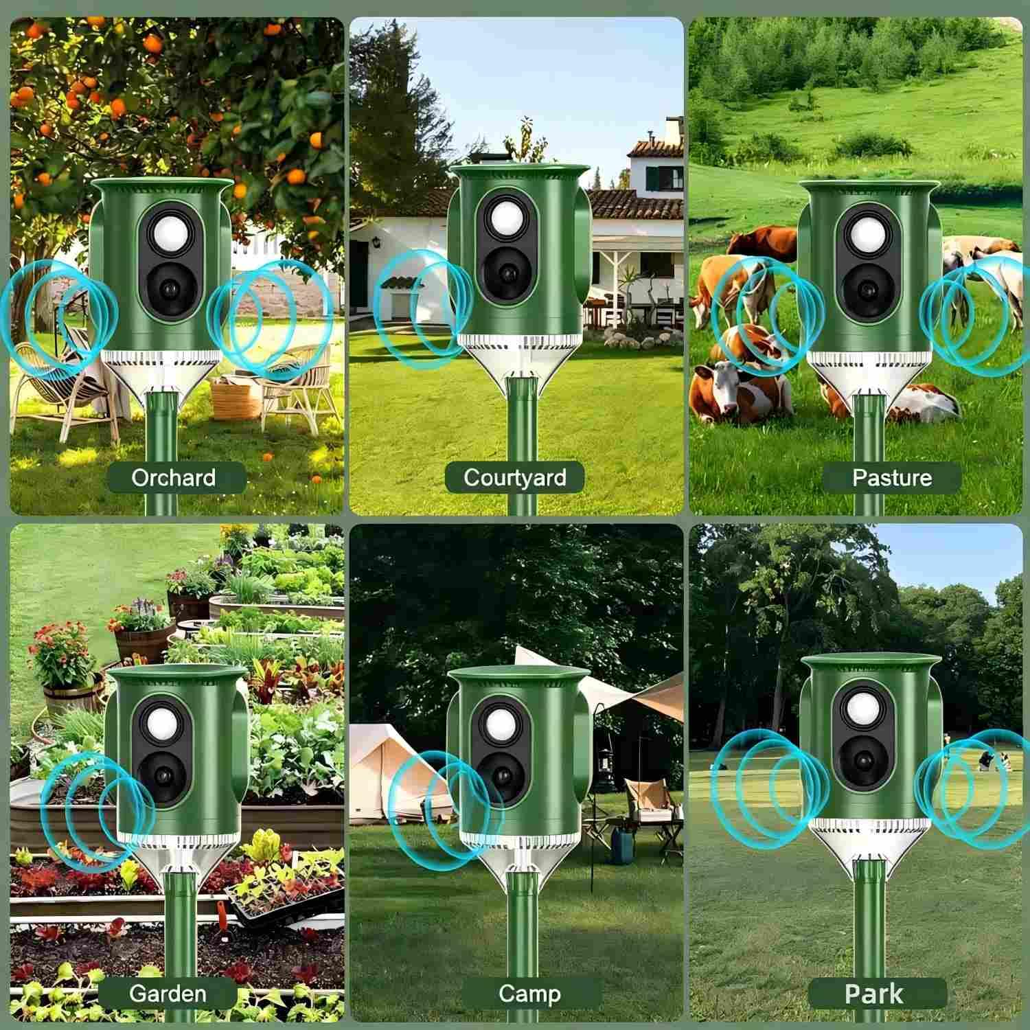 2X Repelente Solar ultrasónico 360° con luz Intermitente,Activado por Movimiento,Impermeable para jardín contra Gatos,Perros,Ardillas,mapaches,mofetas,Conejos y Coyotes