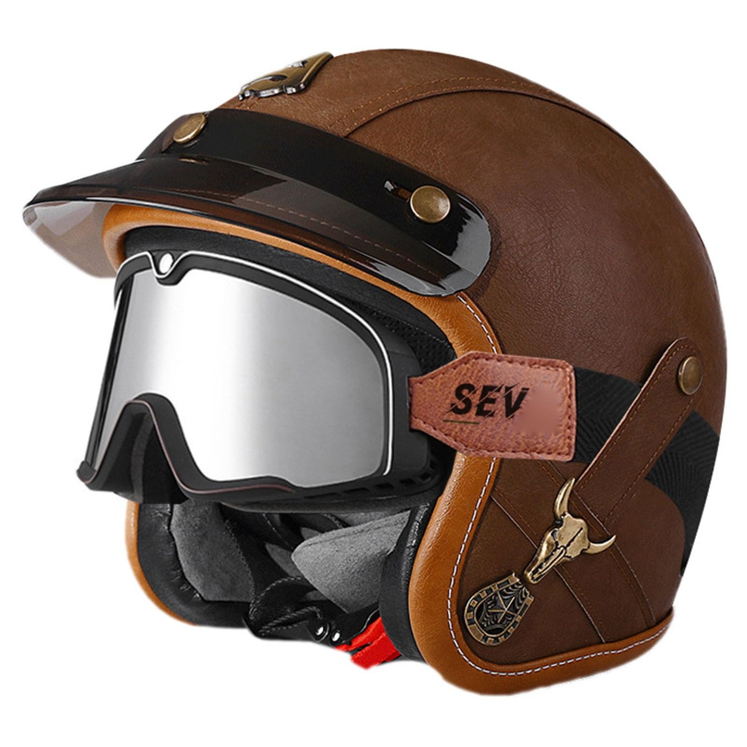 Casque jet moto vintage avec lunettes de protection pour adulte homme femme