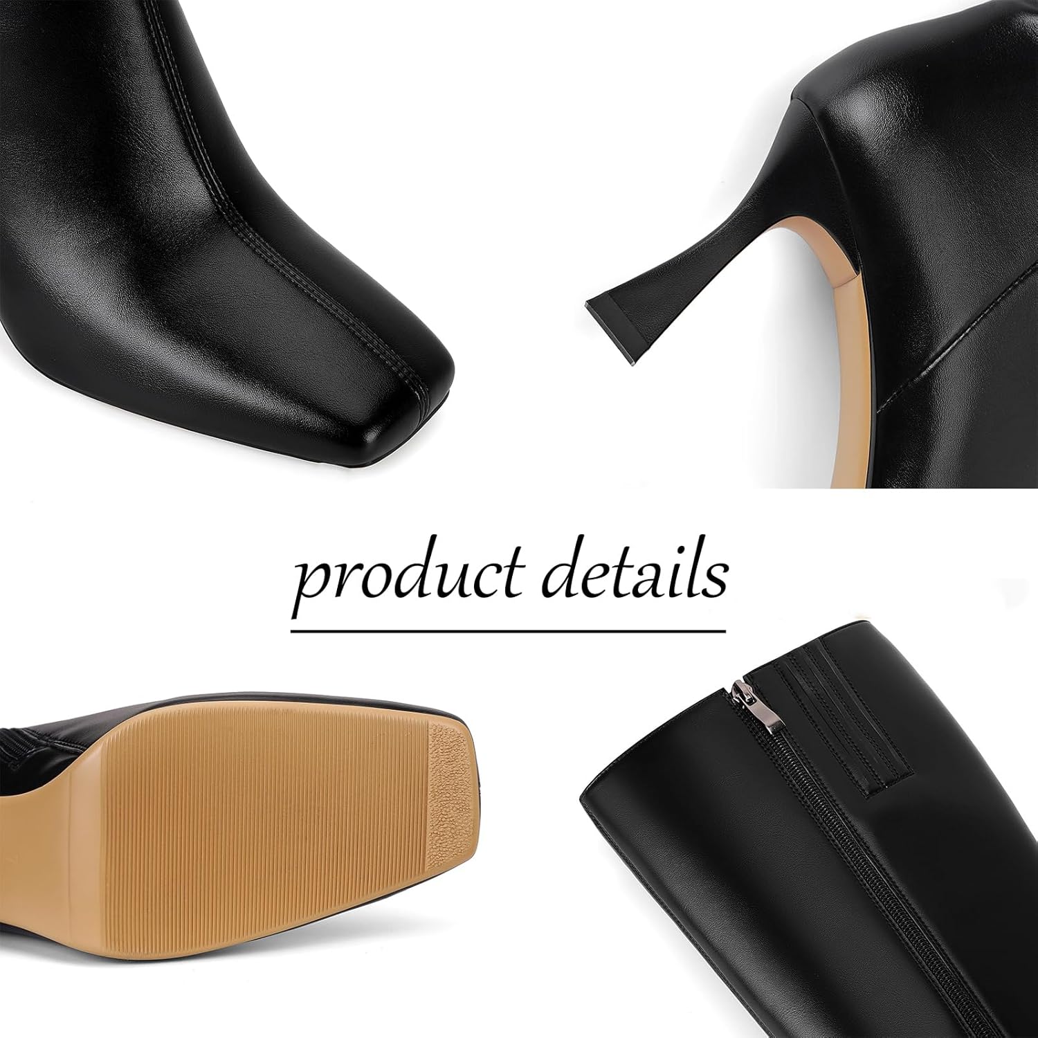 Dsevht Black Leather Knee High Boots for Women Stiletto Kitten Heeled Sexy Boots Square Toe and Side Zipper Design Fashion Dress Boots - Image 4