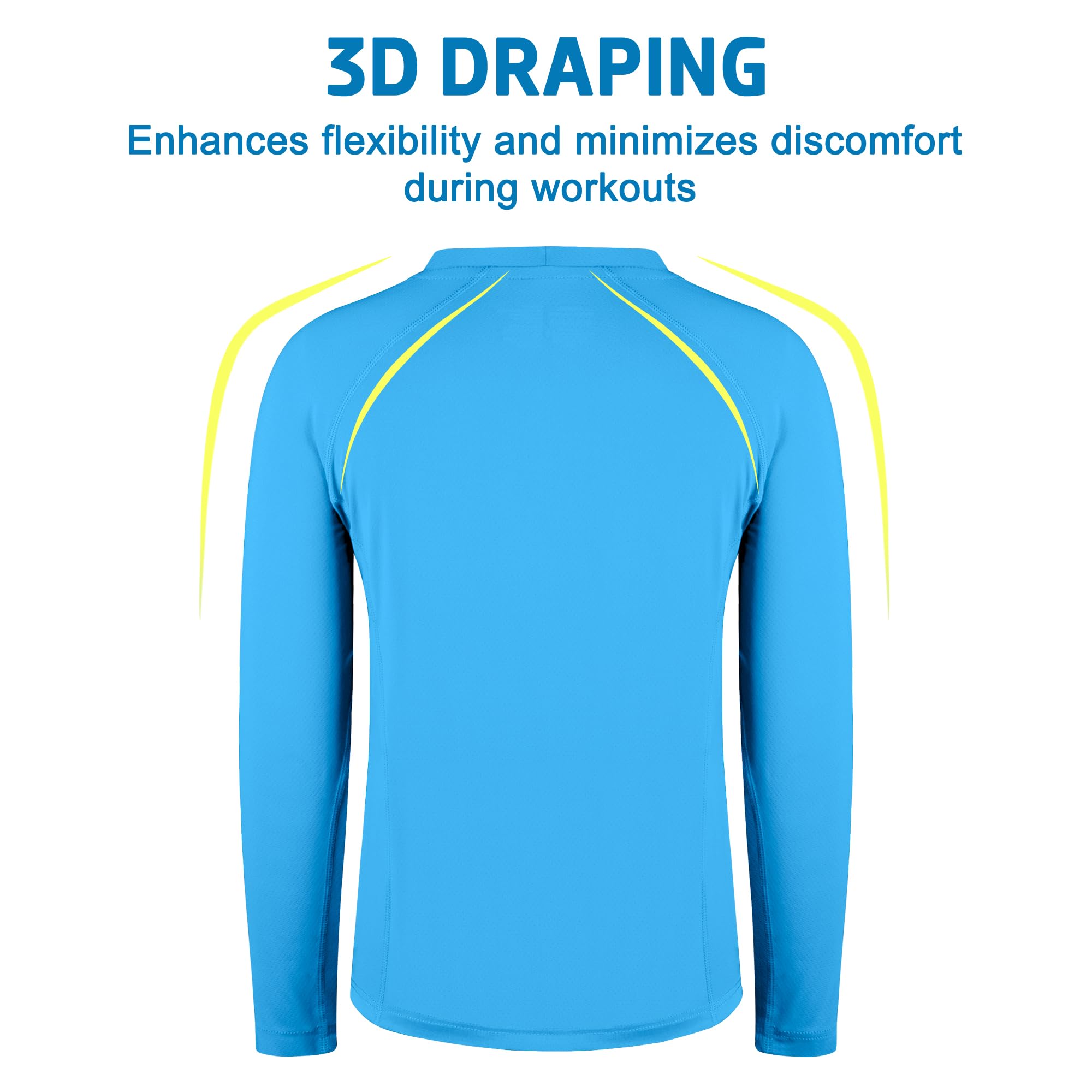 BIG ELEPHANT – Lot de 3 T-Shirts UV à Manches Longues pour garçons – UPF 50+, T-Shirts de Sport à séchage Rapide pour Enfants, Respirants, col Rond