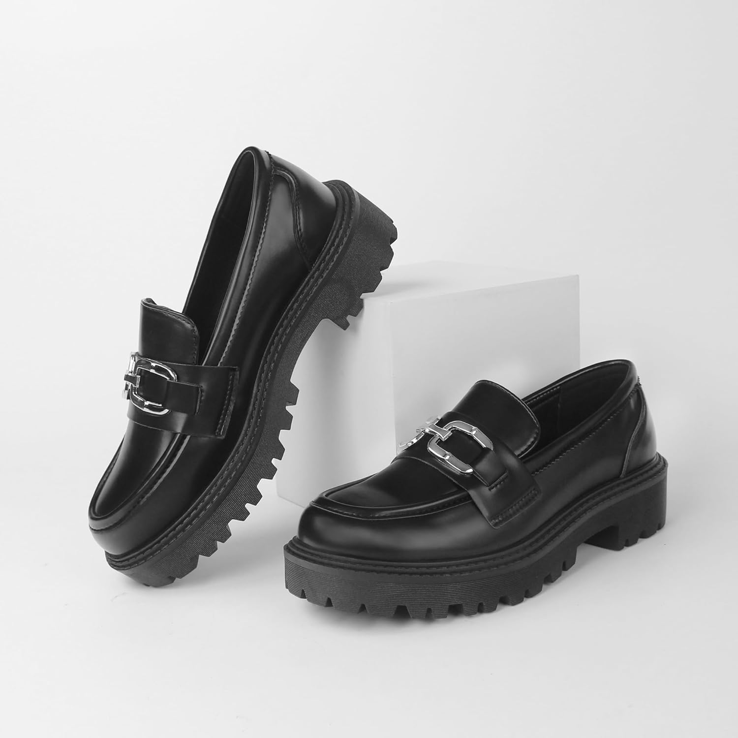 Women's Loafers Fashion Comfortable Platform Chunky Slip On Casual Shoes Round Toe Padded Business Dress Shoe - Image 3