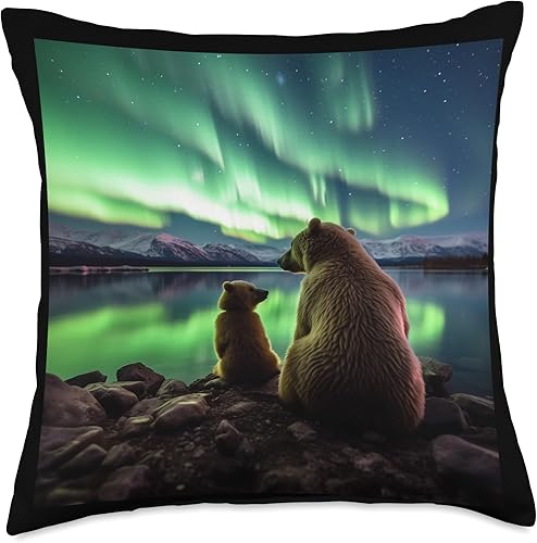 Alaska Northern Lights with Bears Vacay - Almohada para camping, senderismo, 18 x 18 pulgadas, multicolor