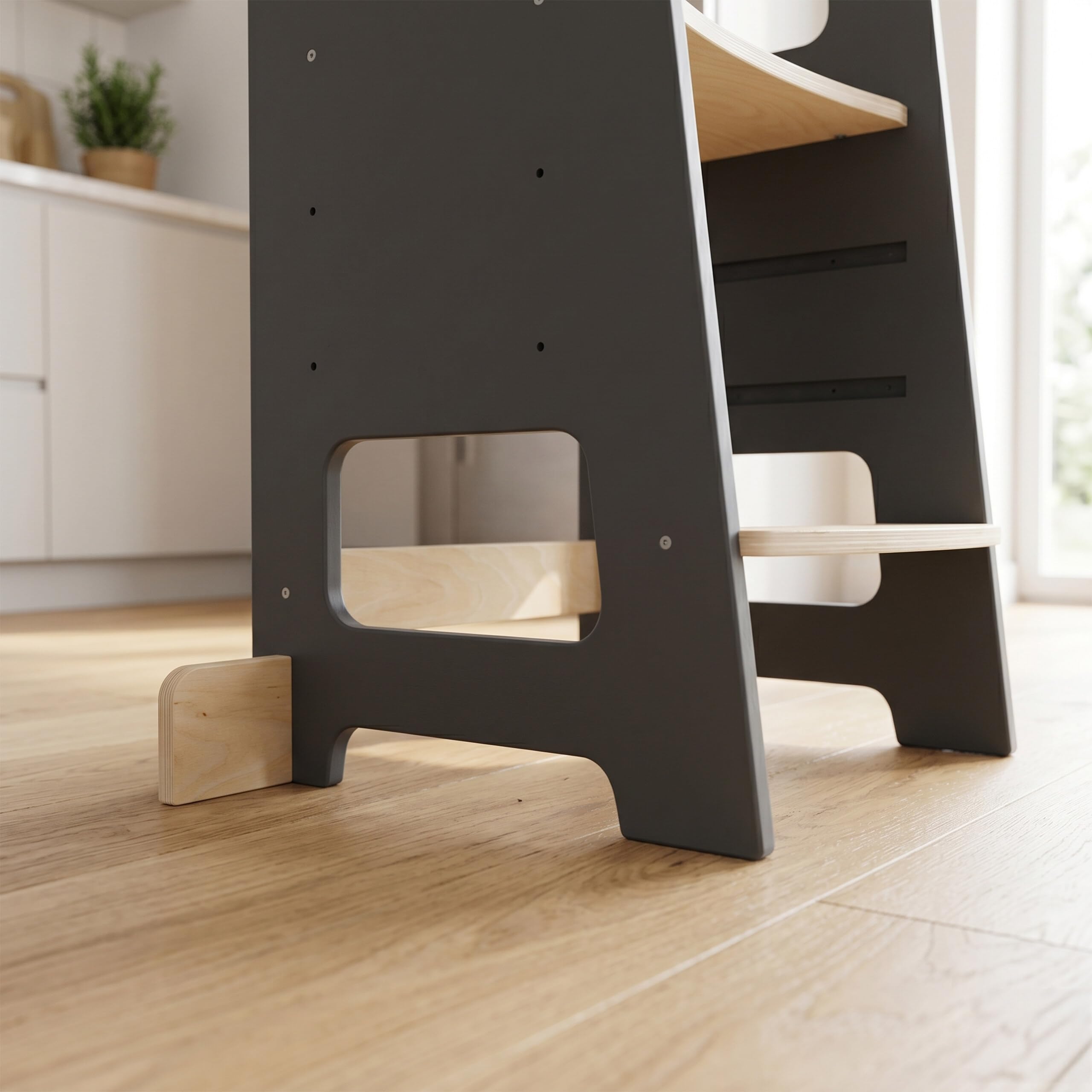 Relaxdays Lernturm, höhenverstellbare Stehhöhe, Kippschutz, anthrazit/Natur | HBT: 90 x 40 x 44 cm, Kleinkinder Stehhilfe