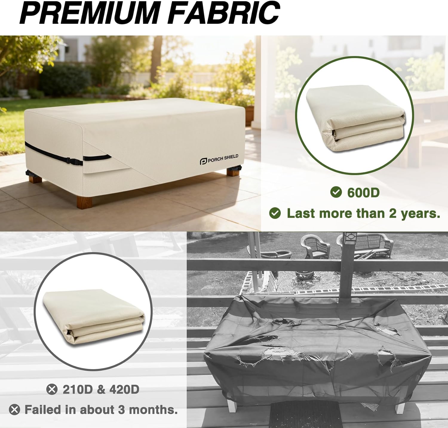 Porch Shield Patio Coffee Table Cover - Waterproof Outdoor Furniture Rectangular Small Table Covers 42 x 24 inch, Beige - Image 5