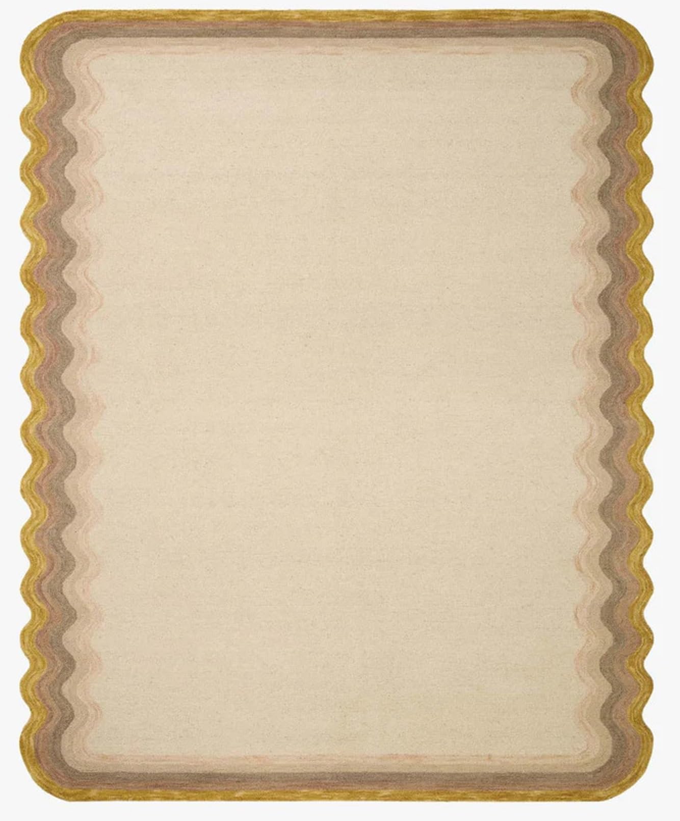 Capitola Rugs Hand Tufted 100% Wool Rug, Scalloped Edges, Hand Hooked, Modern Ombre Wave Design, Multiple Sizes/Colors (Mustard, 5x8)