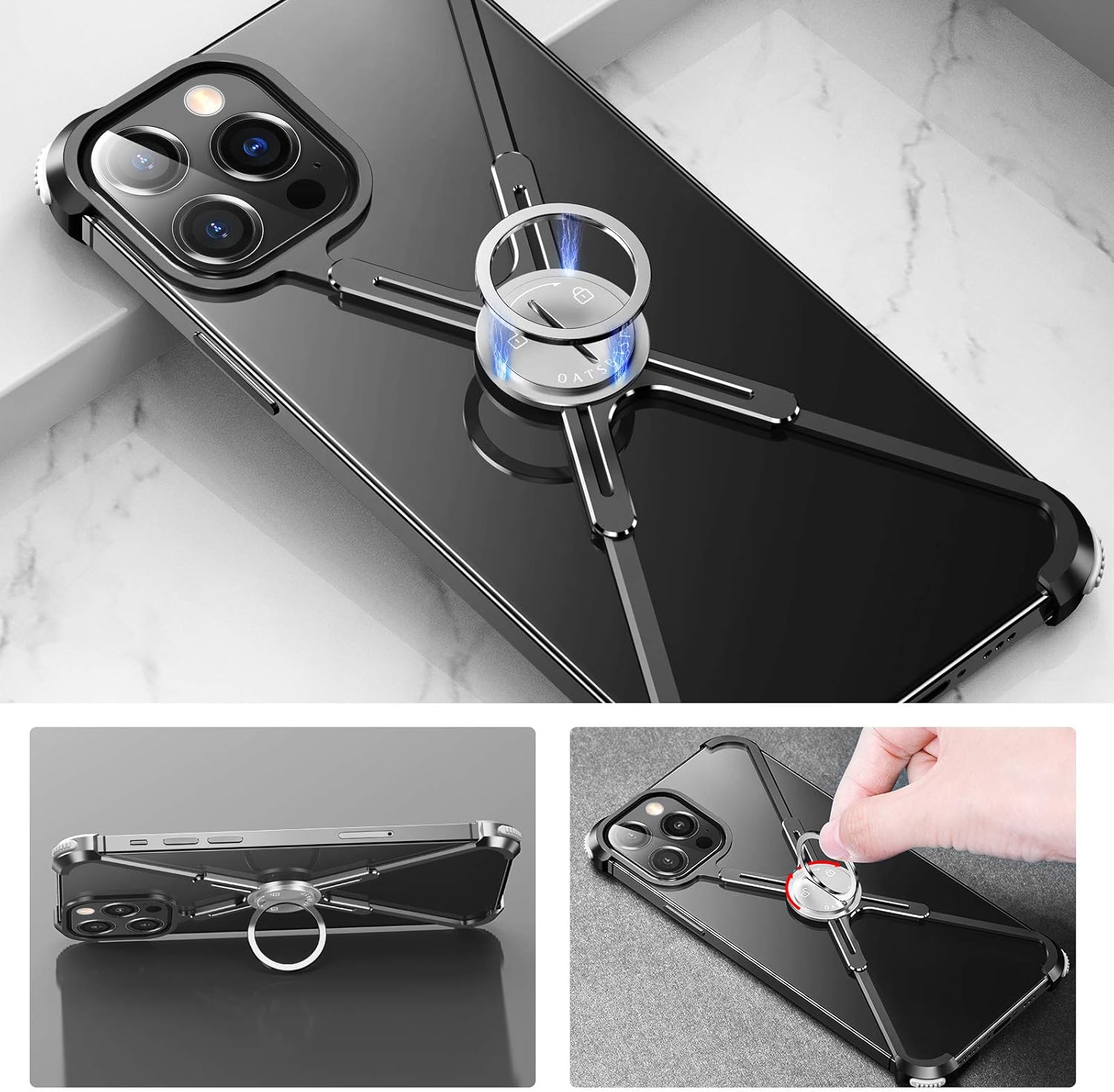 70% Off Everything OATSBASF Bumper Case for iPhone 12, Aluminum Metal X-Frame Support Bumpers Compatible with iPhone 12 Pro 6.1 inch (Black)