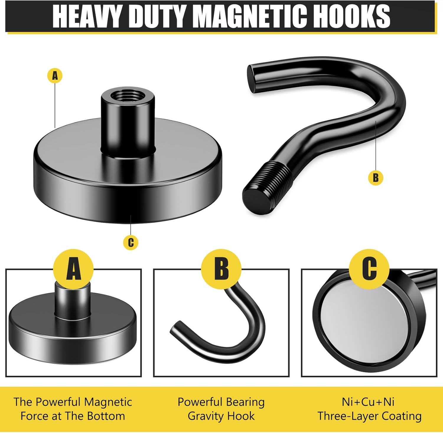 Magnetic Hooks Heavy Duty, 80 LBS Strong Magnetic Hook for Hanging, 20 Pack Black Magnet Hooks for Fridge, Large Magnet Hook for Cruise Accessories, Kitchen, Classroom, Garage, Wall, Travel