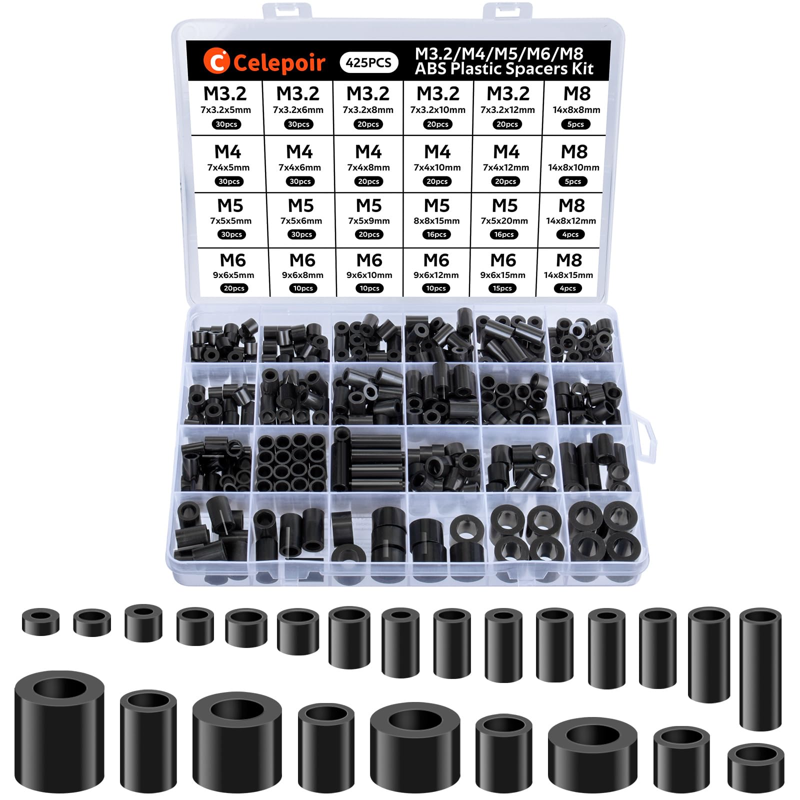 Enkotrade, 10 Manicotti Distanziali Per M3, 6 X 3,2 X 3 Mm, Distanziatori Rotondi In Plastica, Rondelle Distanziatrici