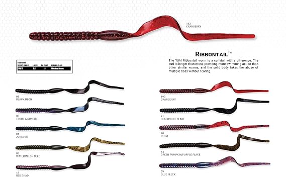 YUM Ribbontail Worm Curly-Tail Swim-Bait Bass Fishing Lure