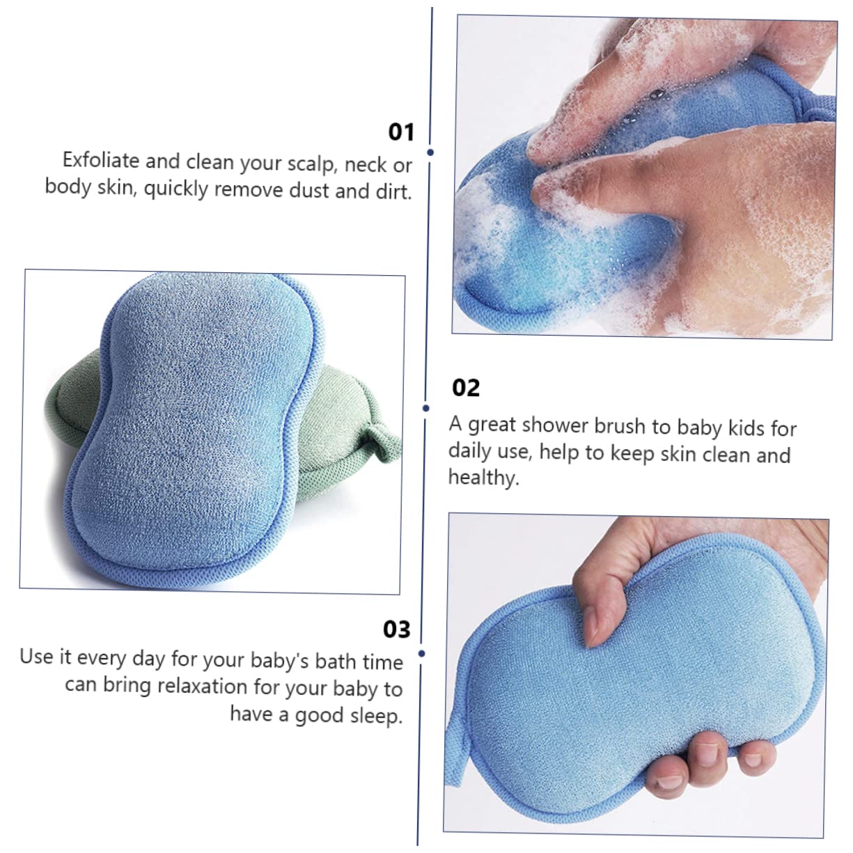 minkissy Lot De 3 Brosses Exfoliantes Double Face Pour Le Corps Et La Pour Nouveau-nés Enfants Tout-petits Bébés Mousse Riche Et Forte Capacité De Nettoyage 4 Pièces X 3