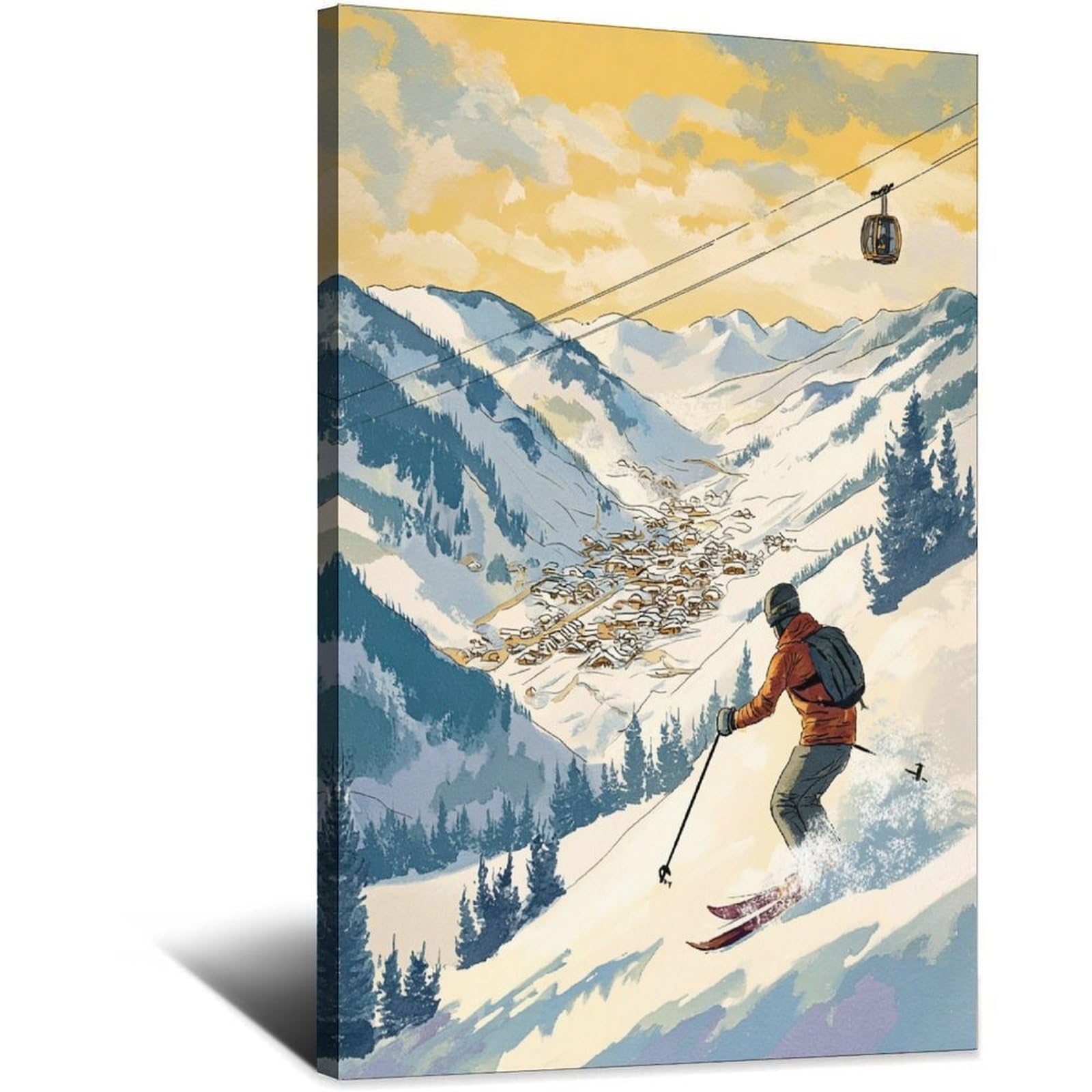 iPuzou Saalbach Hinterglemm Austria Ski Posters 20x30inch(50x75cm) Vintage Watercolor Canvas Art