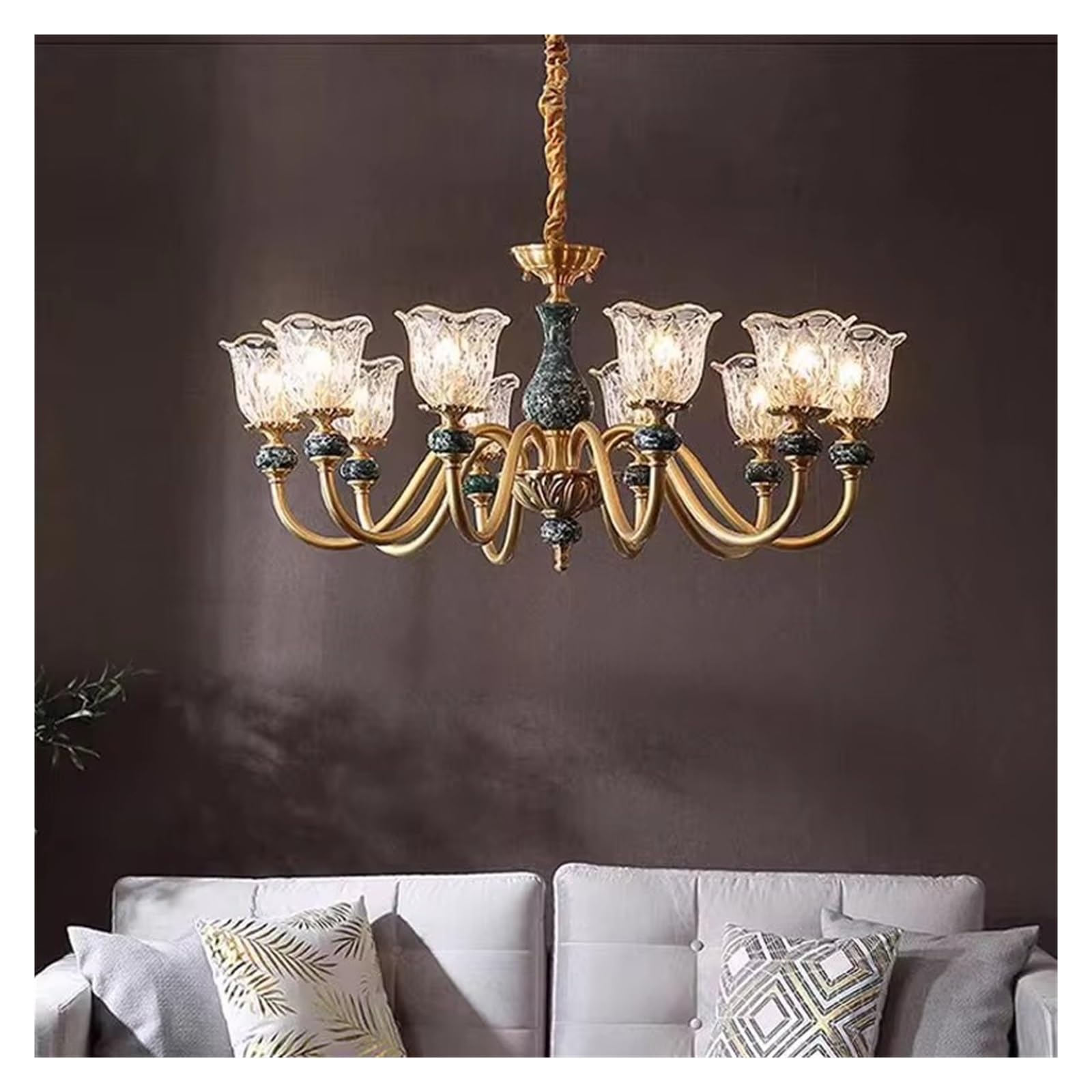 ASerZenith Copper Marble Glass Chandelier For Living Room Bedroom Study Dining Room Kitchen Villa Decorate Modern Luxury Lamp Pendant Light(Cold Light-10 Head)