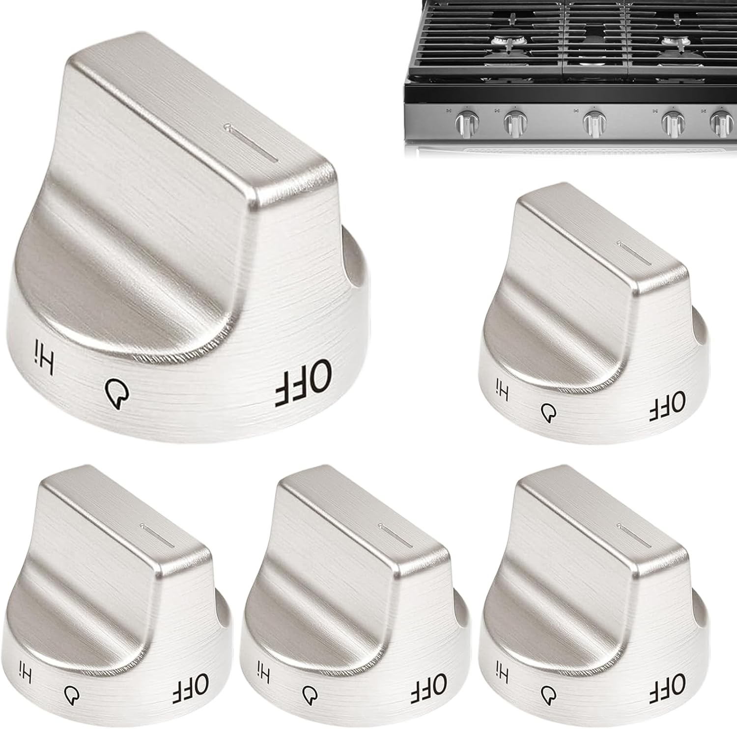PakaLife Stainless Steel 5pcs W11239985 Stove Knobs Replacements for Whirlpool Stove Knobs WFG550S0HV1 WFG550S0HZ1 WFG550S0HV2 WFG525S0HV0 WFG525S0HZ0 WFG525S0HZ1 WFG525S0JV0