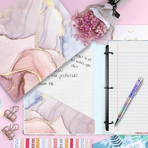 Vista 25 de WAVEYU Bonita carpeta de 3 anillos de 1 pulgada con bolsillos interiores tamaño carta para suministros de oficina escolar, flor gris