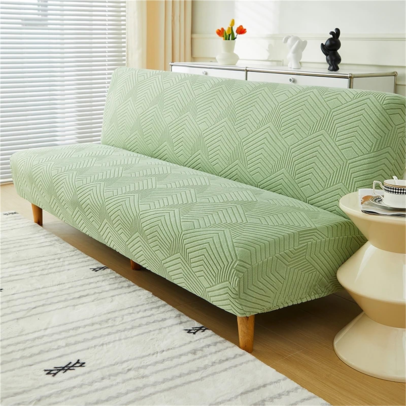 Copridivano senza Braccioli Copridivano letto senza braccioli elastico universale Four Seasons Jacquard tridimensionale pieghevole(Beige,S-sofa bed cover)