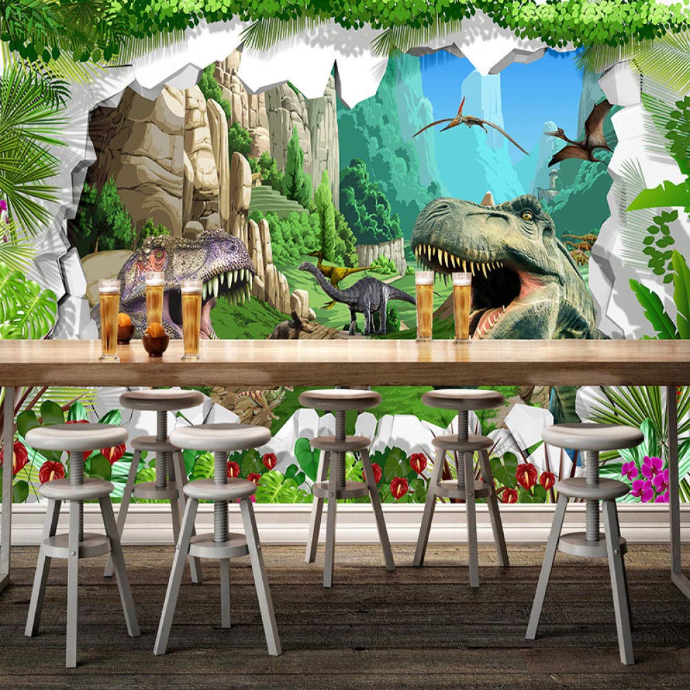 Carta Da Parati Fotografica Personalizzata Murale 3D Cartoon Dinosaur Forest Landscape Wallpaper Camera Da Letto Per Bambini Ristorante Creativo Sfondo Dipinto 430Cm(W)×300Cm(H)
