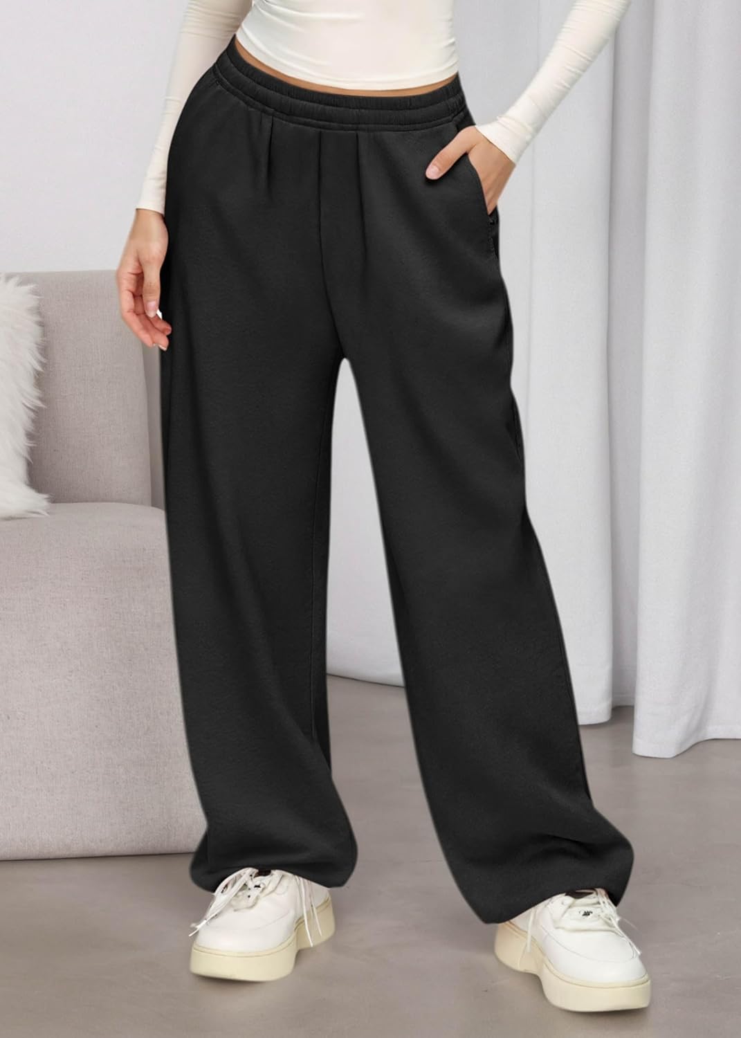 KIRUNDO Sweatpants Women 2025 Fall Baggy Wide Leg Lounge Pants Casual Elastic High Waisted Workout Joggers with Pockets - Image 5