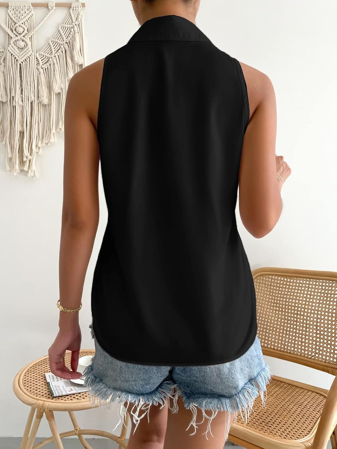 Milumia Women Sleeveless Button Down Blouses Geo Print Collared Tank Tops Work Blouses - Image 2