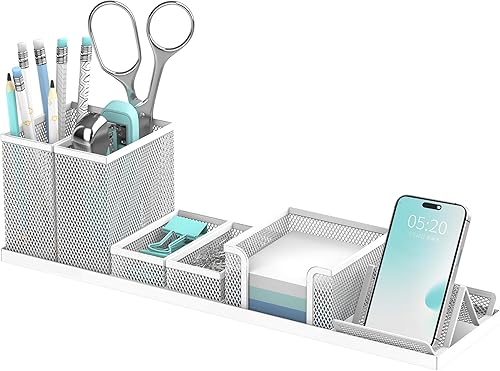 Miniatura 10 de SUPEASY Soporte para bolígrafos para escritorio, juego de organizador de escritorio de malla de 6 piezas para organización de oficina con Rosa