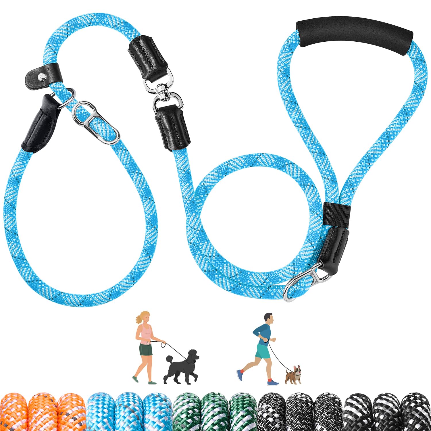 Eyein Slip Lead for Dogs - No Tangle Adjustable Length 1.2-1.8m Dog Lead, Heavy Duty 1.3cm Nylon Rope Leash Reflective, No Pull Puppy Training Leash for Medium Large Dogs (Blue)