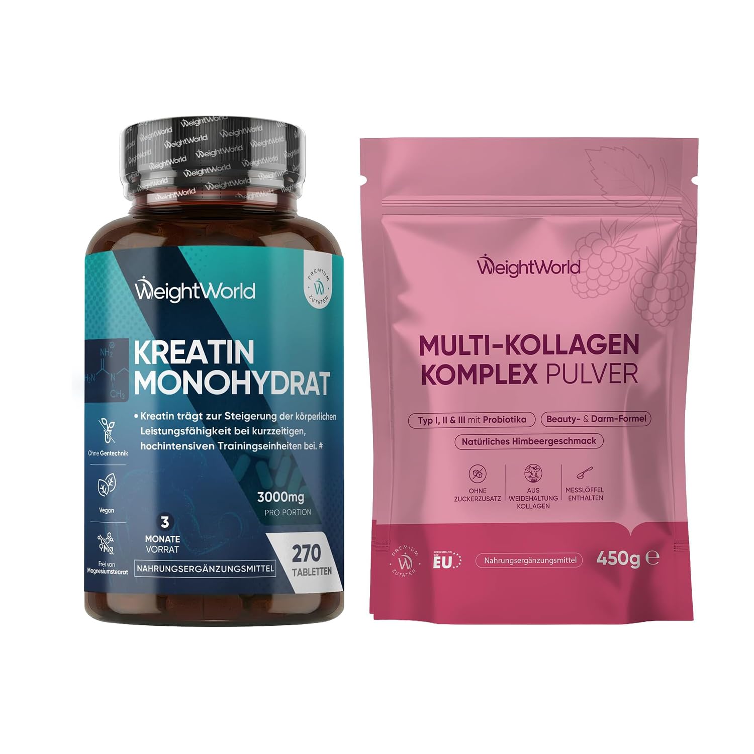 WeightWorld Creatin Monohydrat Tabletten + Multi Kollagen Komplex Pulver