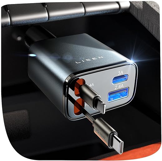 🚫 [CADUCADO] 🔥 LISEN Quick Charge Car Charger Retractable 84W Car Accessories Camper for iPhone 17, PD45W USB-C Charger Cigarette Lighter Gadgets 12/24V for Samsung S25 Xiaomi [2026 Compact] Valentine’s Day Gifts Men