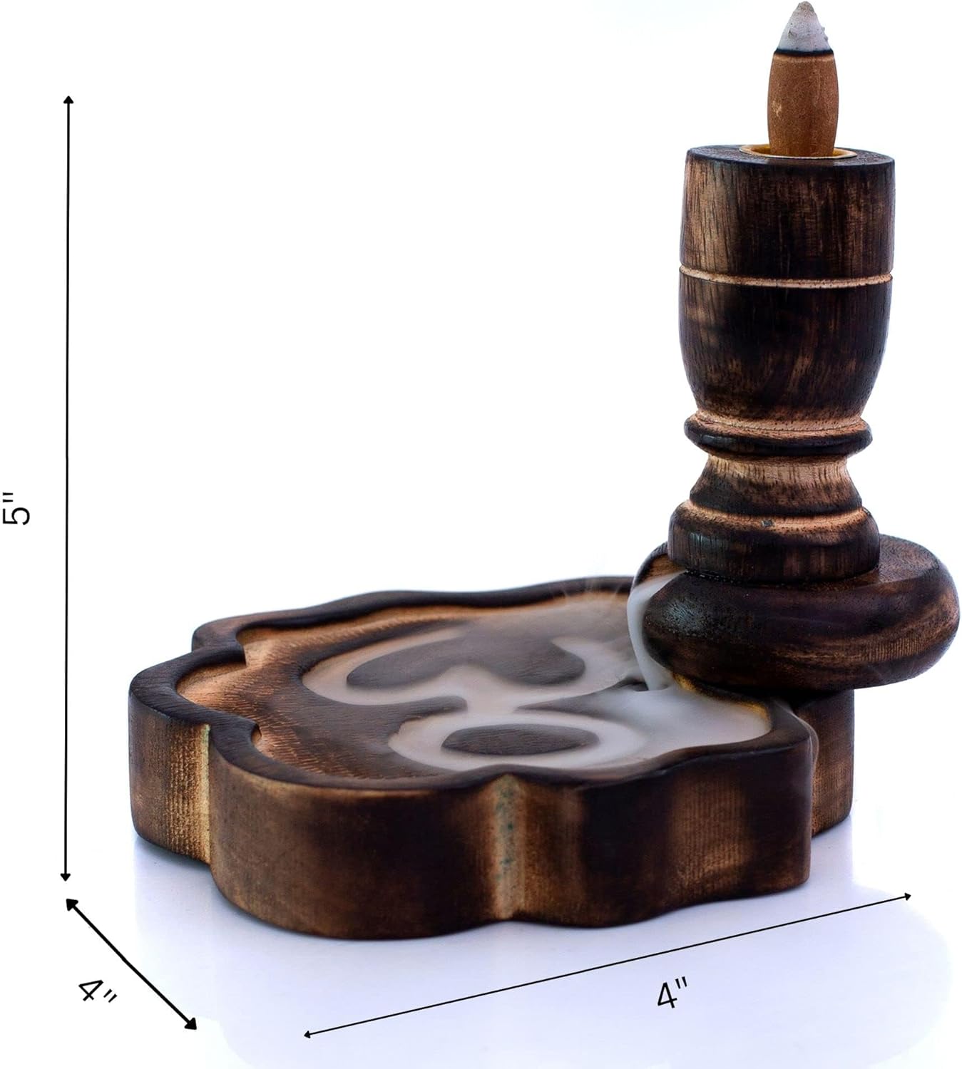 Handmade Wooden Backflow Incense Cone Dhoop Stick Burner Reverse Flow Waterfall Fountain Smoke Stand Ash Catcher Air Diffuser with 12 Incense Cones Home Room Decor Aromatherapy Yoga Meditation