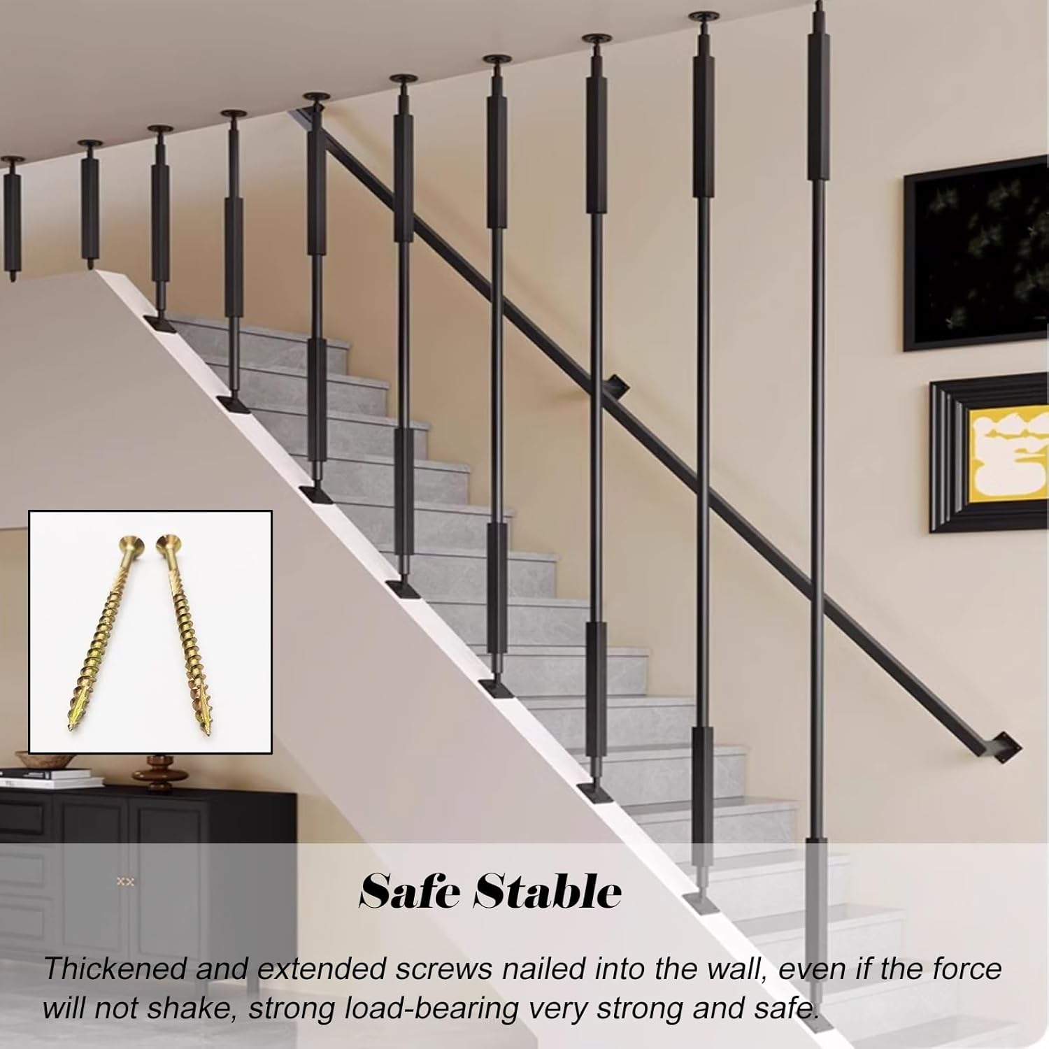 Customizable Iron Stair Railing Balusters, 20-240 CM Height Post Spindles for Level & Slope Stairs - Durable, Stylish, Perfect for Home Renovation (1 pc)