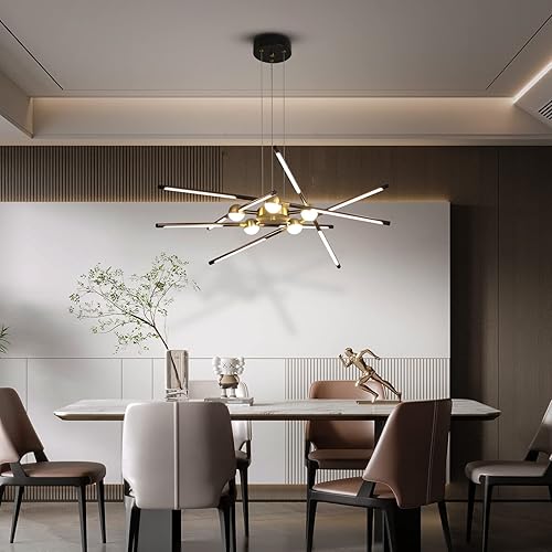 Miniatura 3 de Fang Yan Mei Candelabro moderno dorado de 12 luces lámpara LED moderna fácil de instalar lámpara lineal para comedor escalera dormitorio baño sala