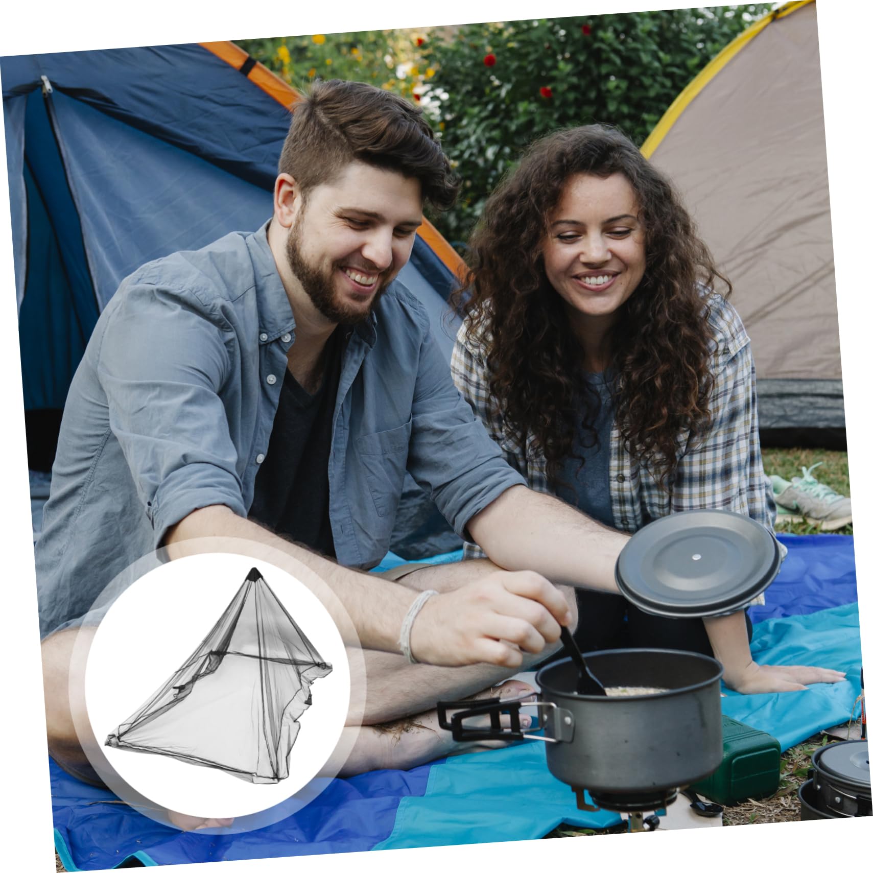 Yardwe Moustiquaire Tente De Camping Tente Belvédère Filet Anti-Mouche Ciel De Lit Bâche De Camping Canopée Camping en Voiture Lit De Tente Black Polyester