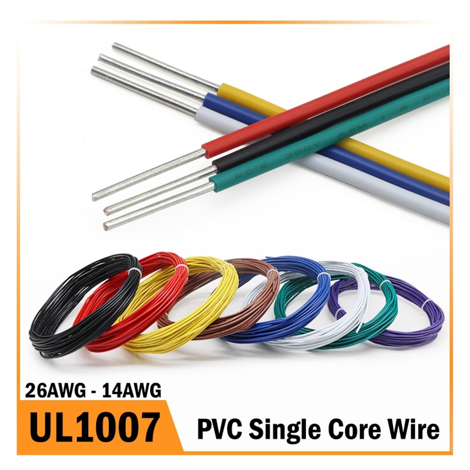 50M Jednożyłowy Drut Miedziany 26 24 22 20 18 16 14 AWG Izolacja PVC Stałe Ocynowane Wyposażenie Linii Kabel Elektryczny