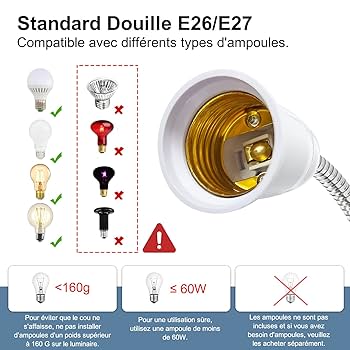 Lampada Da Lettura Con Clip E27 - Orientabile, Cavo 220cm, LED Per Piante E Tavolo