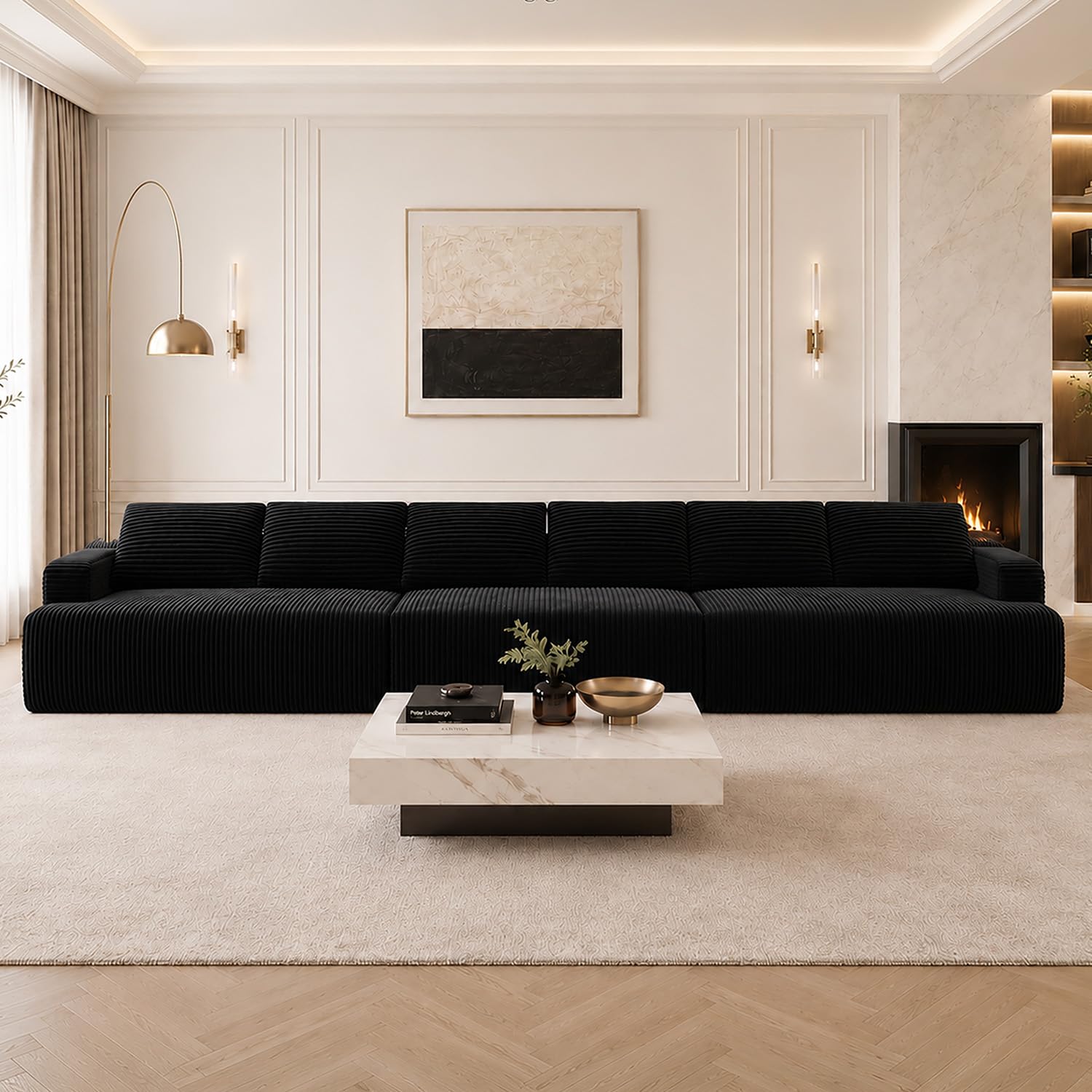 Avenco Modular Sectional Sofa with Individually Wrapped Coil Support, Corduroy (Black, 169')