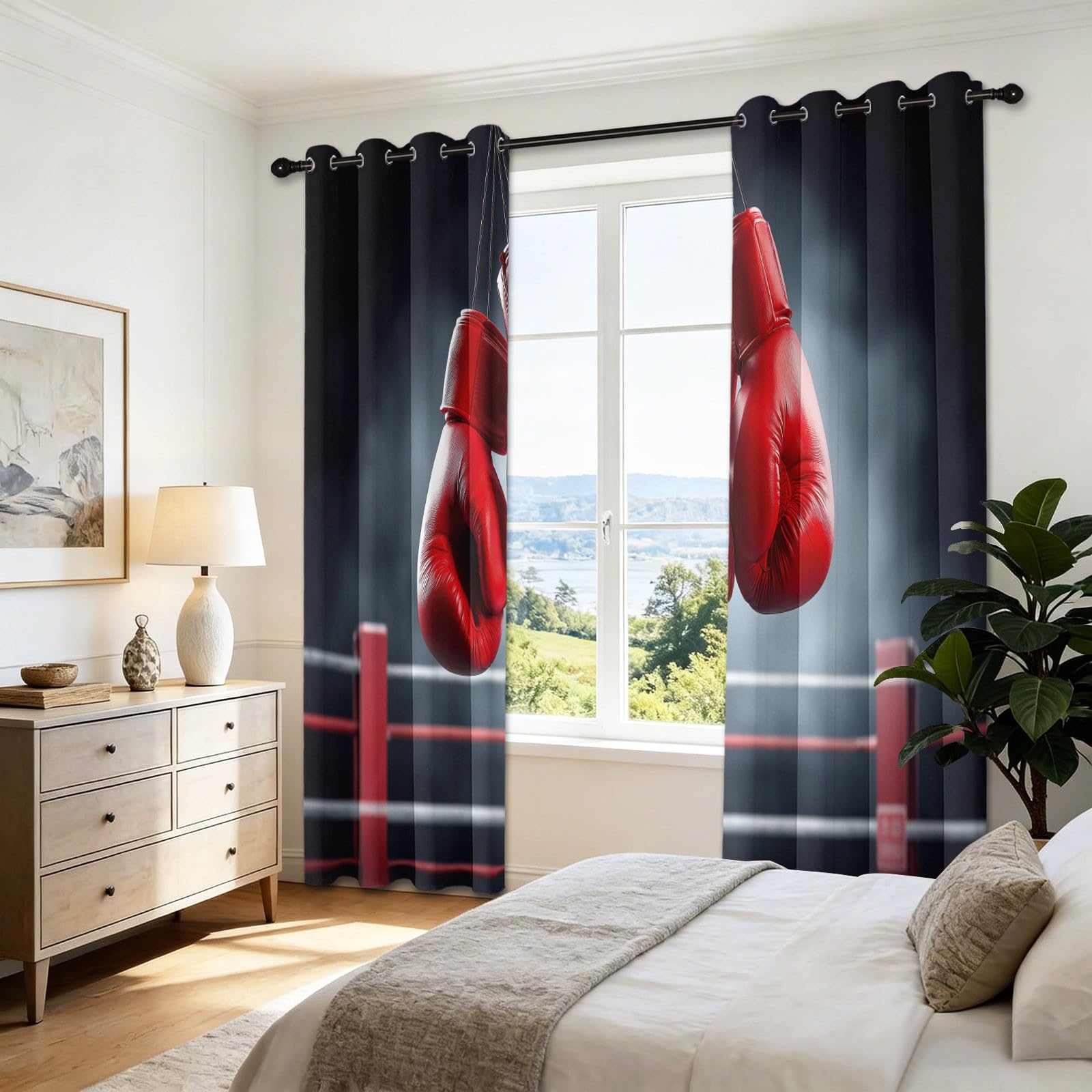 Genérico - Cortinas aislantes térmicas antifrías, 75 x 166 cm, protección UV, cortina roja y negra, guantes de boxeo modernos para salón y dormitorio