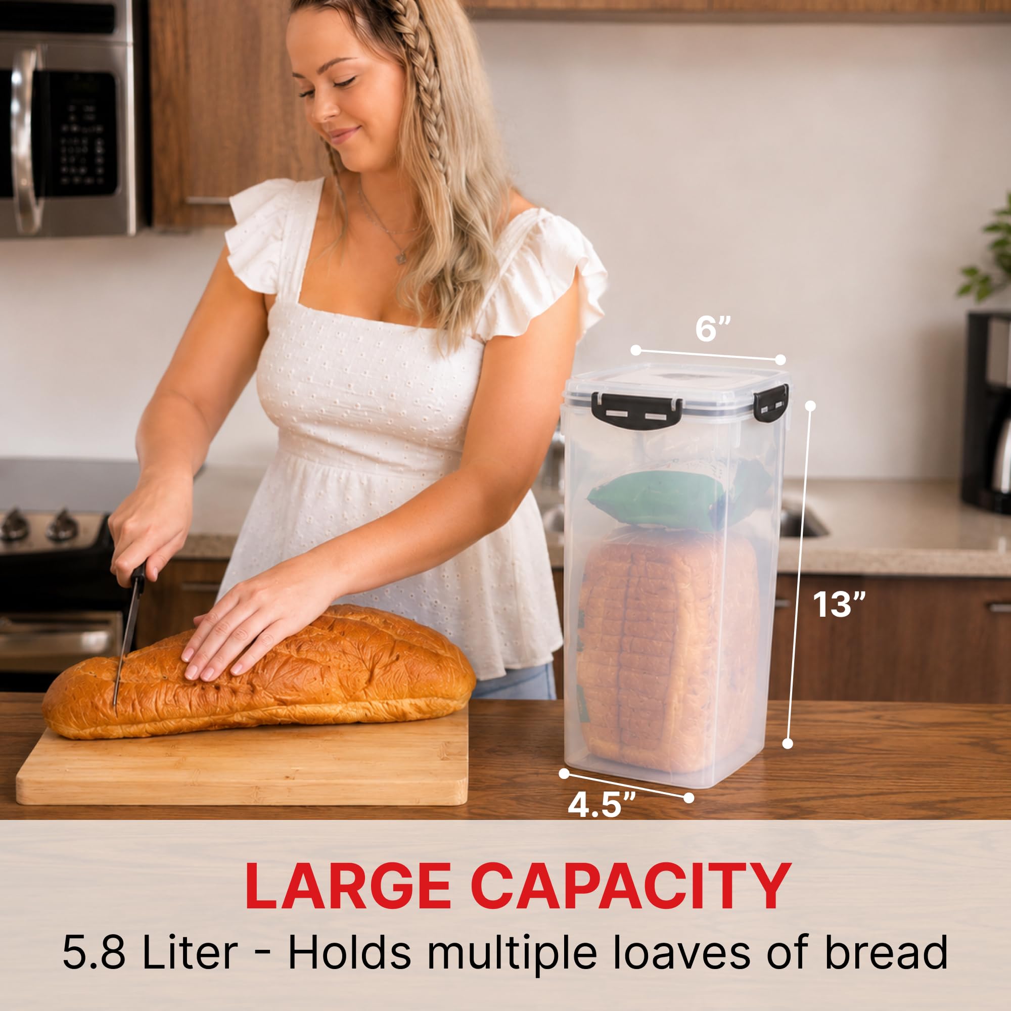 Tafura Brotbehälter, 5,8 l, luftdichte BPA-freie Brotaufbewahrungsbox | Für hausgemachte Brote, Sandwichbrot, handwerkliche Brote, Bagels, Brötchen und andere gebackene Favoriten.