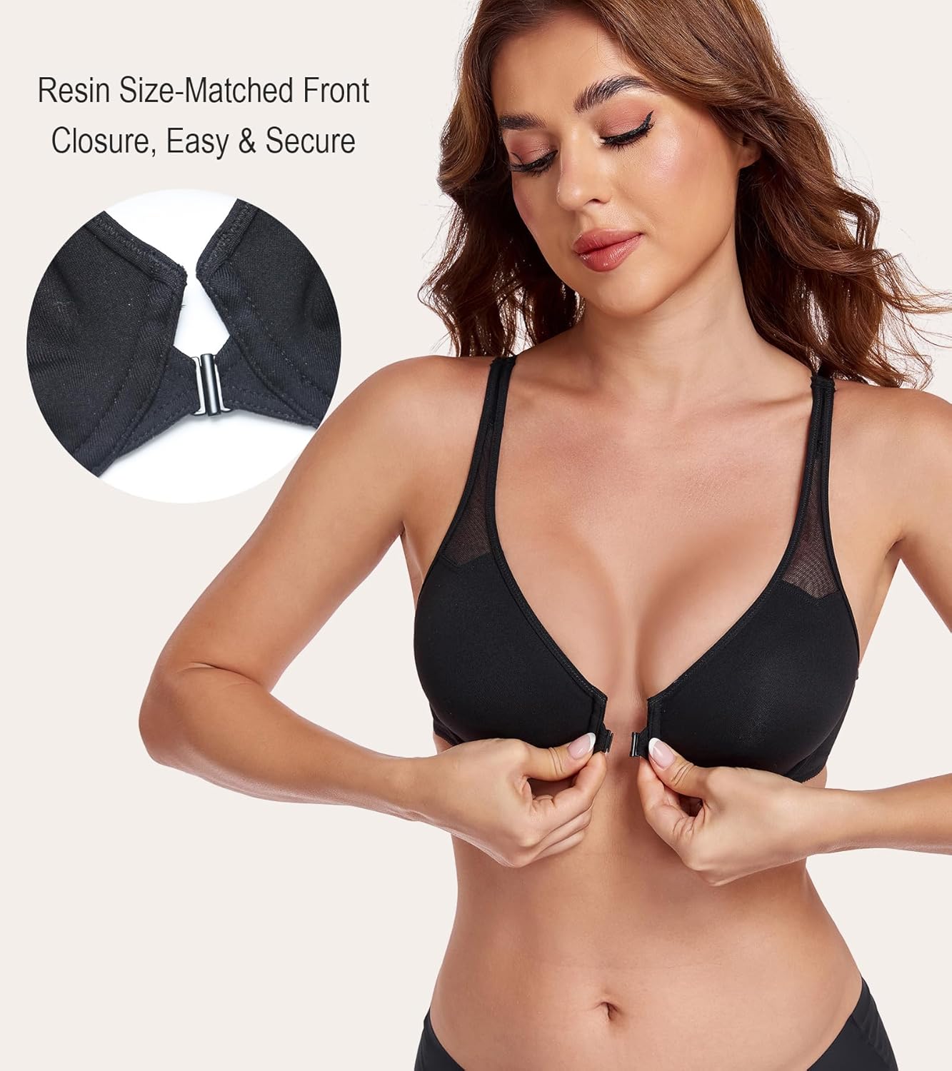 HACI Front Closure Bra T-Shirt Underwire Unlined No Padded Racerback Plus Size Plunge Seamless - Image 3