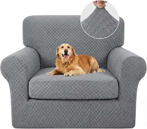 YEMYHOM Fundas para silla de 2 piezas a cuadros para sala de estar, fundas gruesas de alta elasticidad con brazos antideslizantes y elásticos para