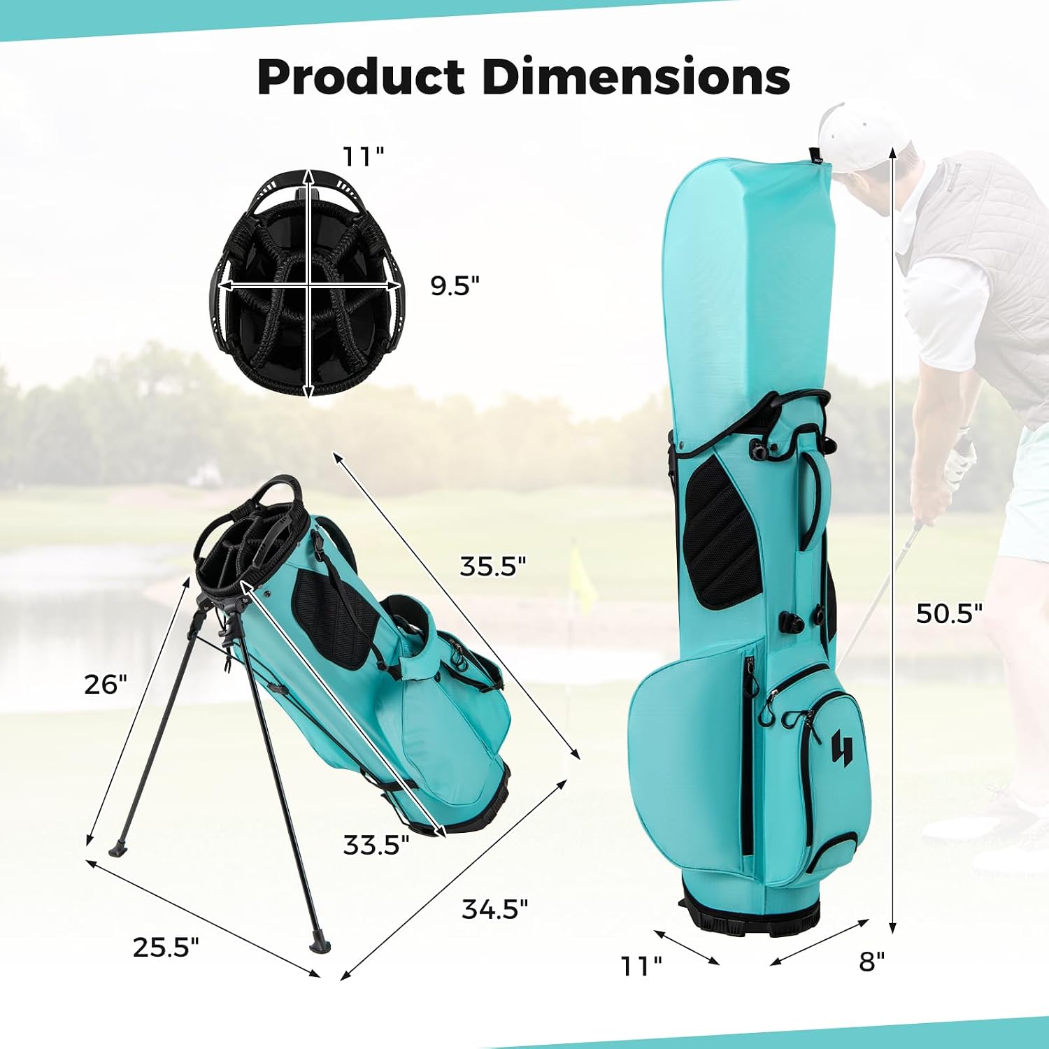 ULTIMATE Golf Stand Bag, 8-Way Golf Bag with 5 Pockets, Rain Hood, Detachable Dual Shoulder Strap, Lumbar Pad, Handles, Portable Golf Club Bag for Men & Women