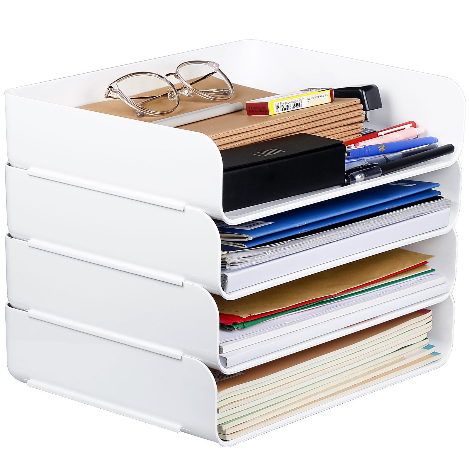 4 PCS Ablagekorb für A4, Dokumentenablage aus PET Kunststoff, A4-Papierablage für Zuhause, Büro, Schule, Stapelbare Schreibtisch Organizer Briefkorb, Briefablage für Akten, Papier