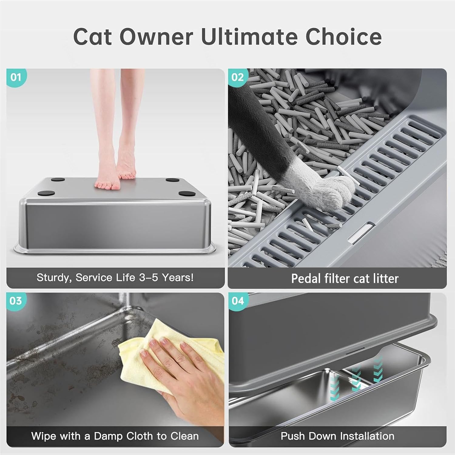 猫用トイレパッドとスクープが付属しており、こびりつきません 蓋付き猫トイレ 室内用猫トイレ ステンレス製の蓋付き 【オールド】