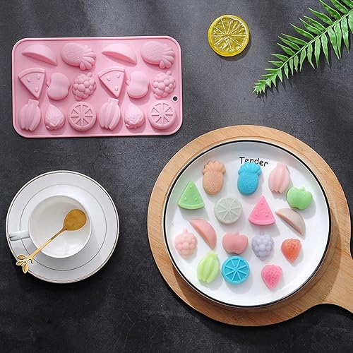 Miniatura 6 de CANDeal Paquete de 2 moldes de gelatina en forma de fruta, moldes de silicona para fondant 3D, mini moldes de caramelo de fresa para moldes de piña,