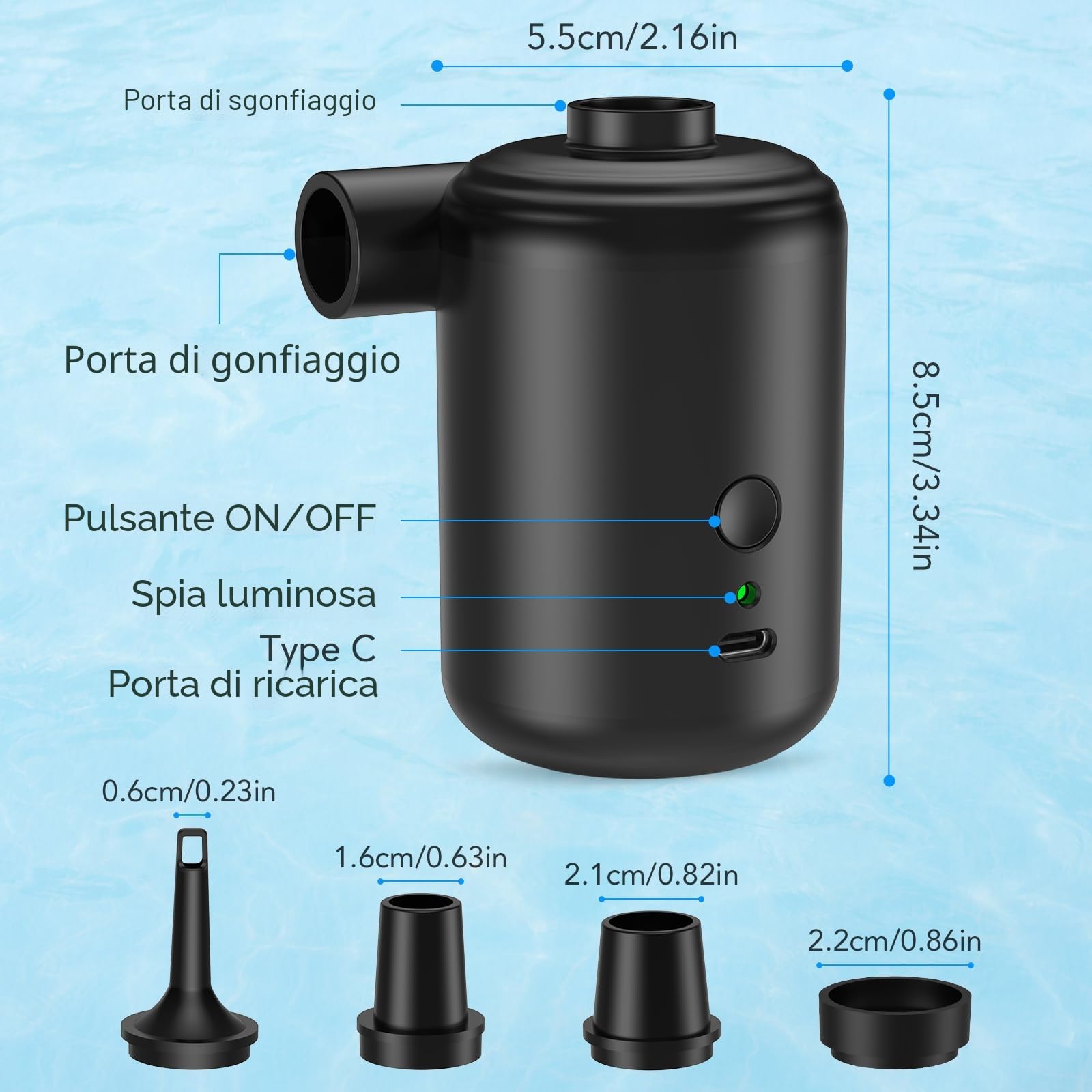 Pompa Elettrica, Pompa ad Aria Elettrica Portatile, A Riempimento Rapido per letto ad aria, 2 in 1 Pompa di Gonfiaggio e Sgonfiaggio, con 4 ugelli d'aria, per Campeggio, Materassi ad aria, Piscina