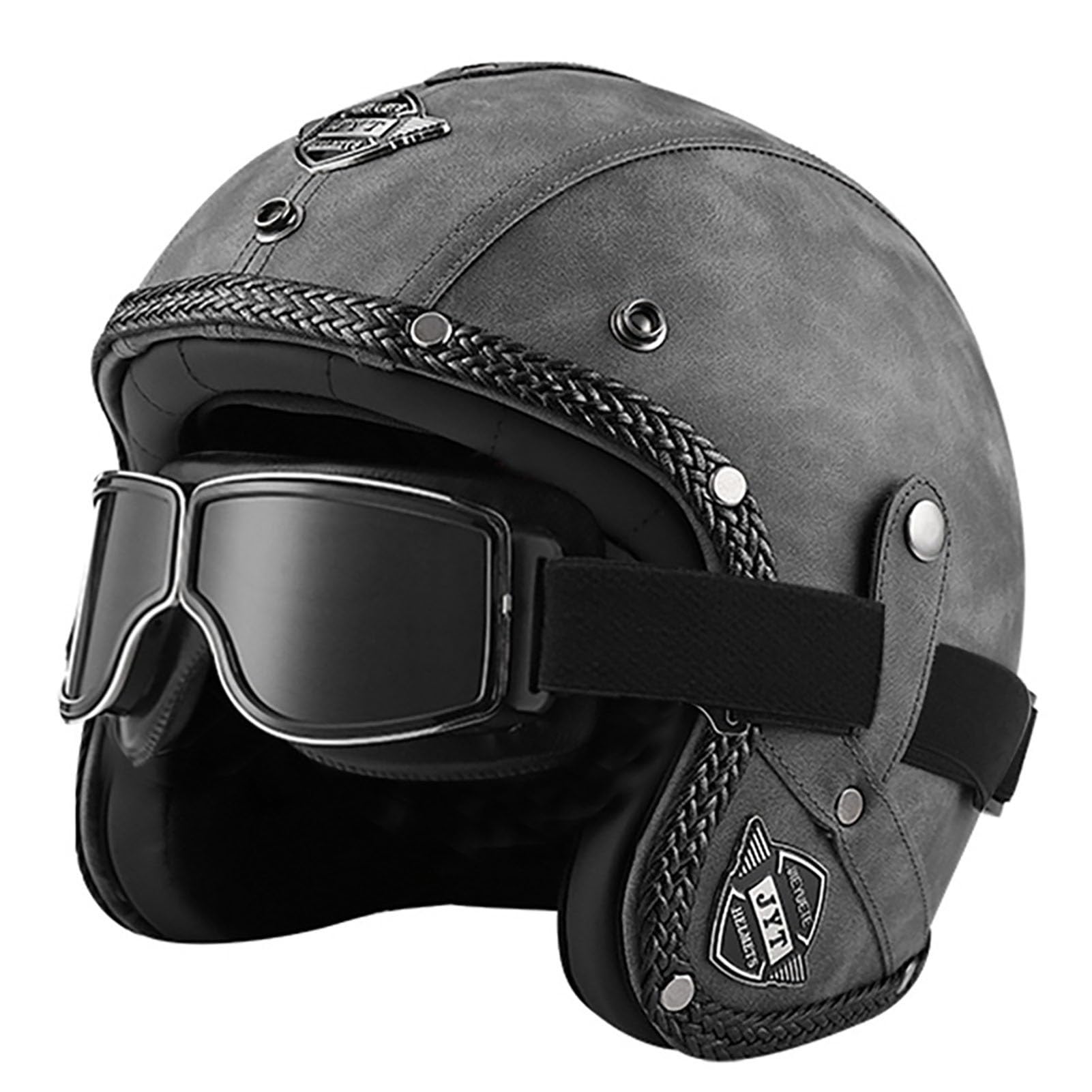 EBAYIN Casco Vintage retrò Scooter Casco Jet Ciclomotore Casco Mezzo Casco in Pelle 3/4 con Visiera Casco Aperto for Uomo E Donna Certificazione ECE(E,XXL(63~64cm))