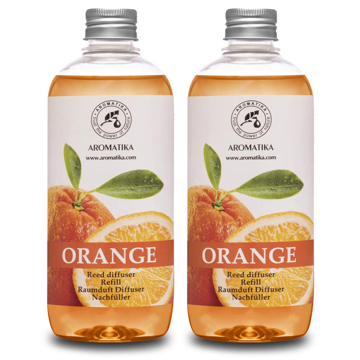 Orange Room Diffuser Refill Set 2*17 Fl Oz - Room Fragrance Diffuser with Natural Essential Orange Oil - Best for Aromatherapy - Spa - Home - Kitchen - Bath - Office - Fintess - Restaurant - Boutique