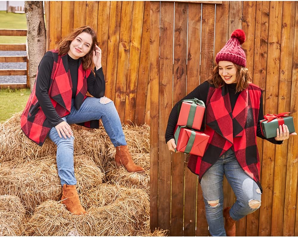 RITERA Vest For Women Plus Size Sweaters Oversized Plaid Cardigan Fall Outfits Checkered Jacket Casual Tops Shirts - Image 2