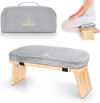 Meditation Bench Foldable Ergonomic Bamboo Meditation Stool Chair Sturdy Prayer Bench Yoga Stool Floor Sitting Kneeling Stool with Cushion,Suit for Meditations,Yoga,Prayer Grey