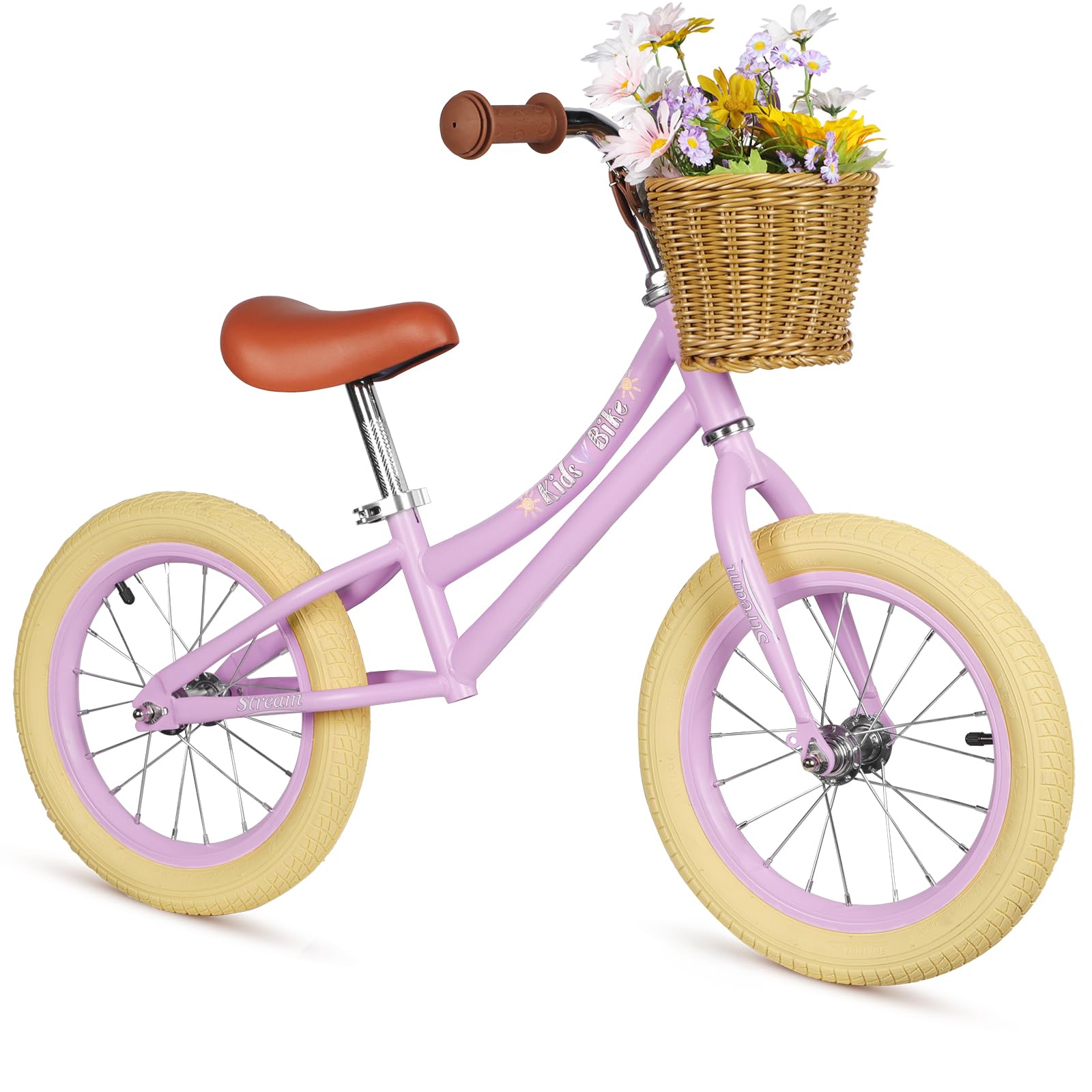H.yeed 14 Inch Kids Balance Bike, Lightweight Height-adjustable Push Bike with Removable Basket and Rubber Air Tires, Toddler Training Bike for 3-6 Years Old Boys Girls（No Flower） (purple) — image 1