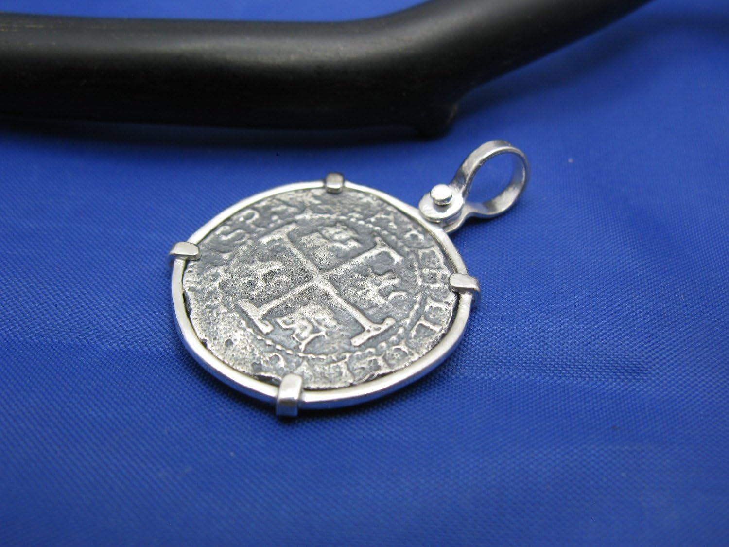 Sterling Silver Pirate Doubloon "2 Reale" Shipwreck Coin Pendant Replica with Shackle Bail 1.5" x 1"