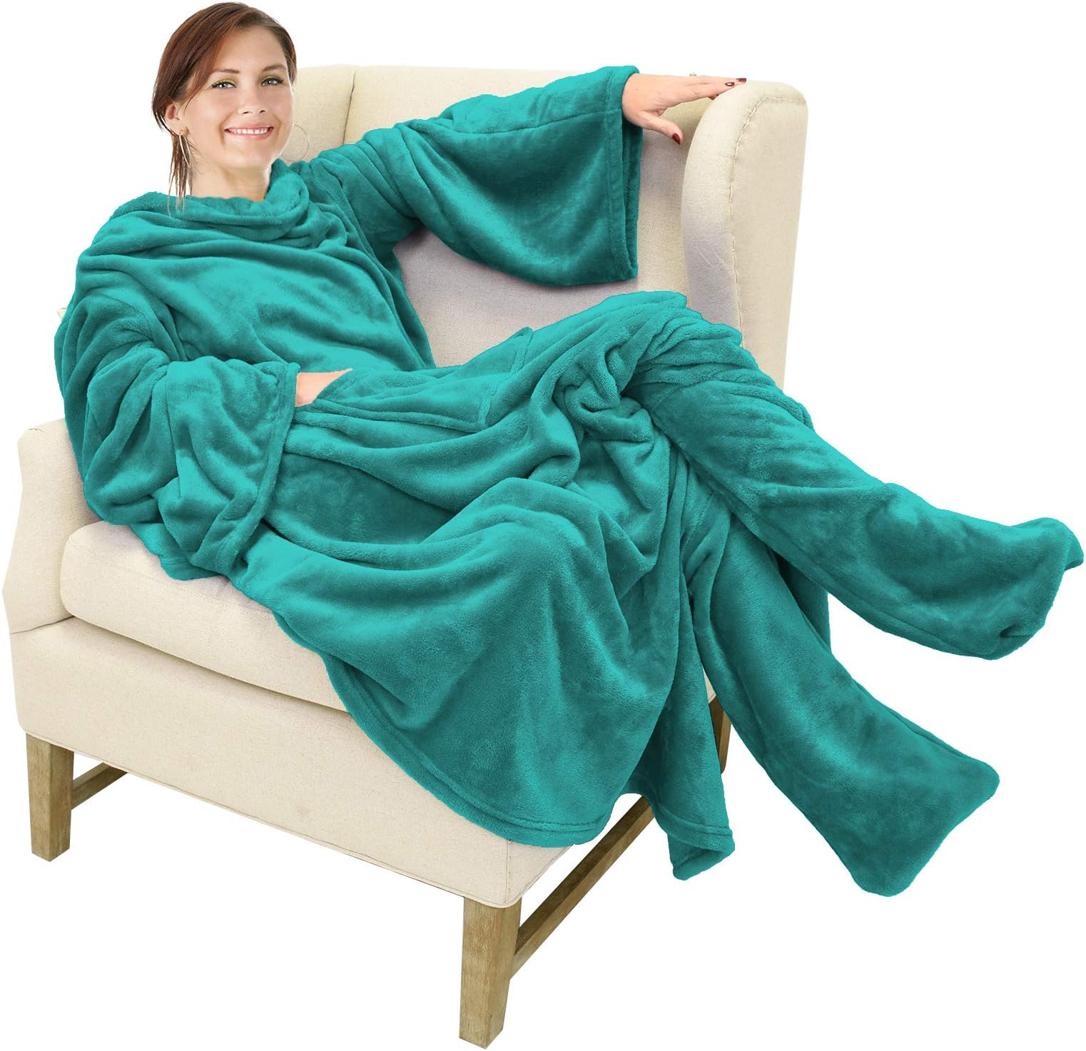 Catalonia ClassyWearable Blanket with Sleeves and Foot Pocket, Warm Gift for Sofa Lovers,Soft Fleece Blankets for Family, Cosy Blankets for Winter,190 x 135 cm