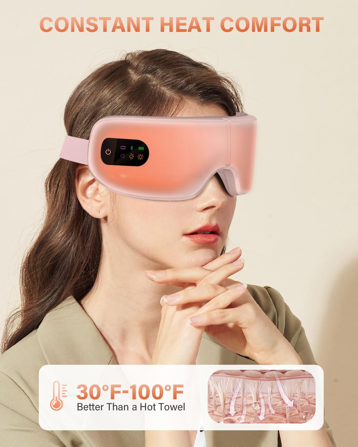 Eye Massager with Heat, 7 Heating and Vibration Modes, Eye Mask, Birthday Gifts for Women, Men, Friend, Mom and Dad, Sleep Mask for Relax, Migraine Relief, Improve Sleep, Pink